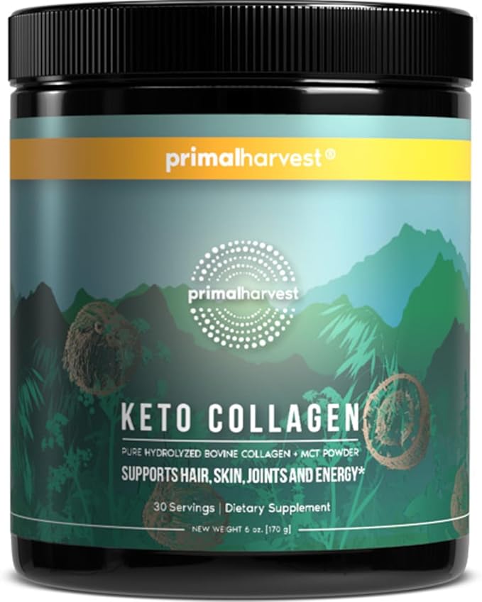 Primal Harvest Keto Collagen Peptides Powder & MCT Oil Powder, Keto Coffee Creamer Powder 30 Servings of Grass Fed Protein Powder