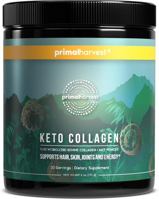 Primal Harvest Keto Collagen Peptides Powder & MCT Oil Powder, Keto Coffee Creamer Powder 30 Servings of Grass Fed Protein Powder
