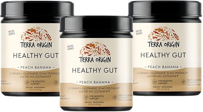 TERRA ORIGIN Healthy Gut Peach Banana 3-Pack, 90 90 Servings 30-Serving tubs)