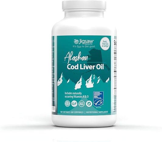 Jigsaw Health Alaskan Cod Liver Oil 900 mg Omega-3s with 180 Softgels 60 Servings