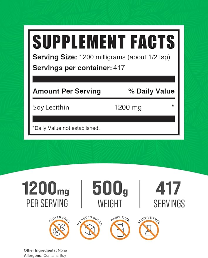 BulkSupplements.com Soy Lecithin Powder 1200mg Powder 1200mg per 500g (1.1 (1.1 lbs) 1)