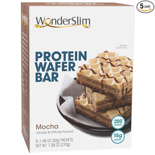 WonderSlim Protein Wafer Snack Bar, Mocha, 200 Calories, 15g Protein, 0mg Cholesterol (5ct)
