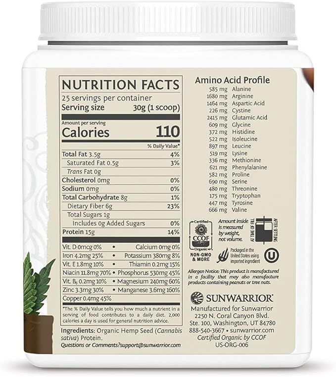 Sunwarrior Vegan Protein Powder with BCAA 25 Servings 750 G