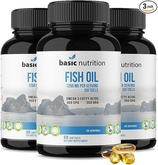 Fish Oil with Omega 3 Fatty Acids 1250mg Fish 450mg EPA, 300mg DHA 100% Hormone