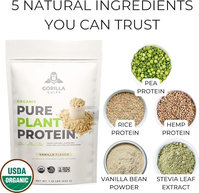 100% Organic Pure Plant Protein Powder 20 Servings