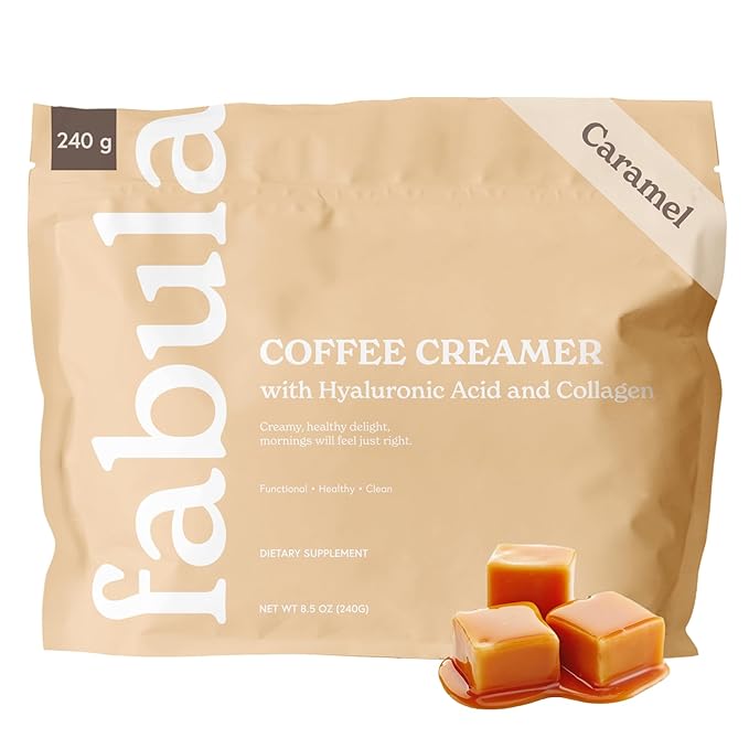 Fabula Collagen Creamer for Coffee with Hyaluronic Acid, MCT Oil, made with Organic Coconut Milk, Caramel Flavored, Non Dairy, Sugar Free Creamer, 8.5 Oz