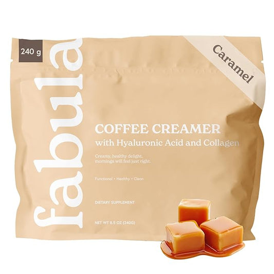 Fabula Collagen Creamer for Coffee with Hyaluronic Acid, MCT Oil, made with Organic Coconut Milk, Caramel Flavored, Non Dairy, Sugar Free Creamer, 8.5 Oz