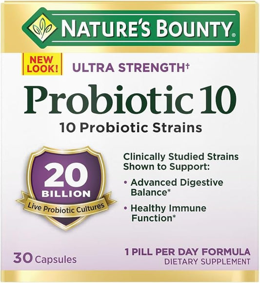 Nature’s Bounty Probiotic 10, Ultra Strength 1 Pack, 30 Capsules
