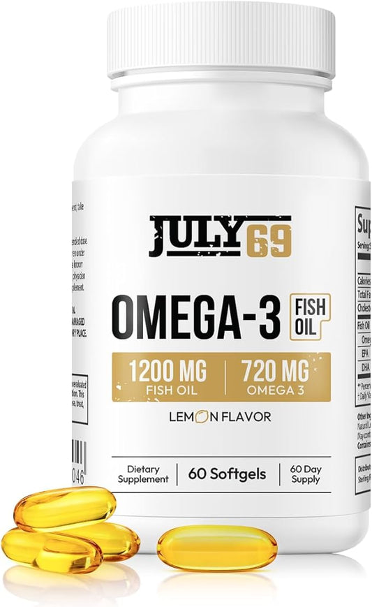 Omega 3 Fish Oil 1200 MG 720 MG 3, Lemon 60 Softgels,