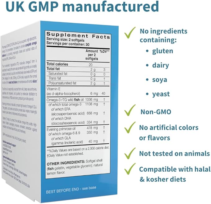 Pharmepa Complete EPA DHA rTG Omega 3 1000mg, 1000mg, High 6 GLA 60 Servings