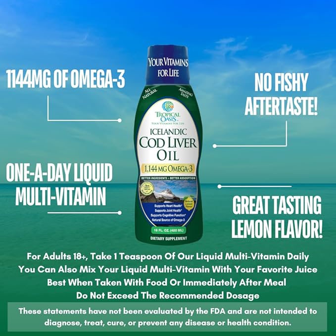 Tropical Oasis - Icelandic Cod Liver 1144mg of Omega-3 Fish 90 Servings)