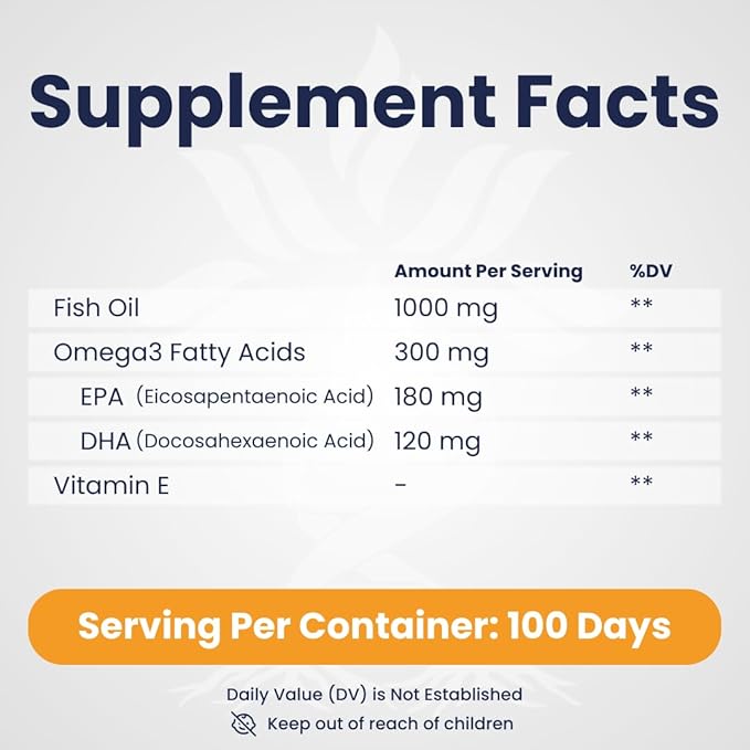 Fish Oil 1000 mg Softgels, 300 3 Supplements, 200 Softgels, 100 Days