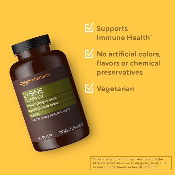 Amazon Elements Lysine Complex with Vitamin 65 Servings, 195 Count