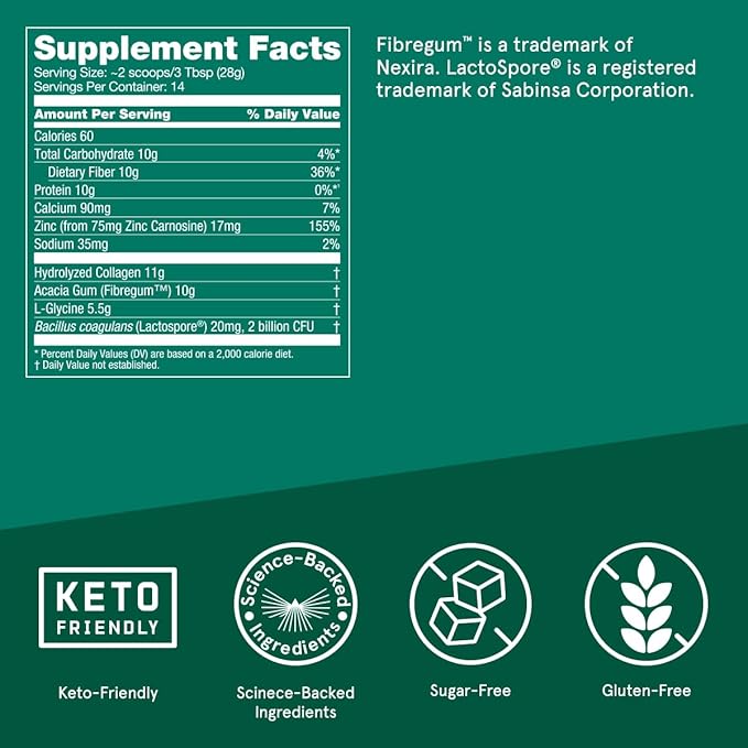 Bulletproof Unflavored Gut Health Collagen Protein, 14 Ounces, 10g Grass-Fed Collagen Peptides for Gut, Skin, Bone and Joint Support