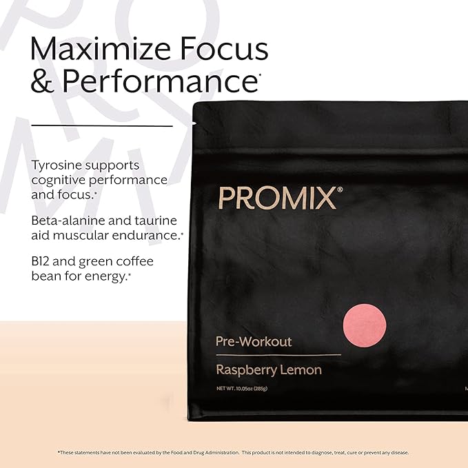 Promix Pre-Workout Powder, Raspberry Lemon B12, Caffeine,