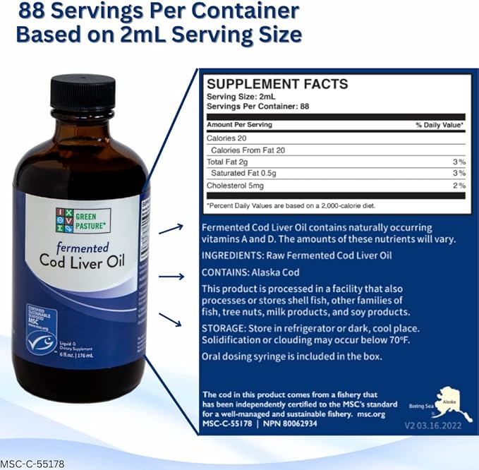 Green Pasture - Fermented Cod Liver -6 fl. 3 Omega 6 Omega 9 (6oz (6oz Unflavored)