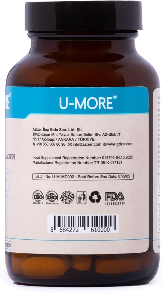 U-MORE Hydrolyzed Marine Collagen (Peptide) Supplement 60 Tablets