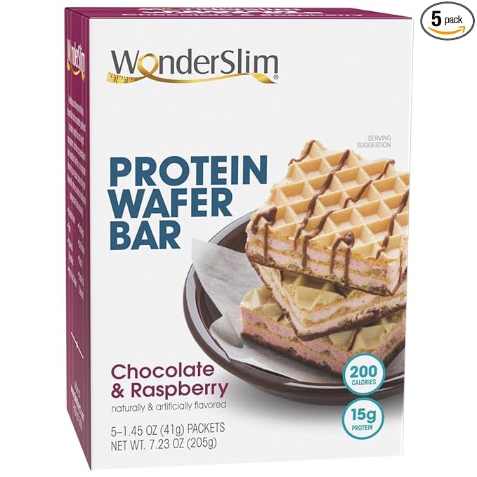 WonderSlim Protein Wafer Snack Bar, Raspberry, 200 Calories, 15g Protein, 0mg Cholesterol (5ct)