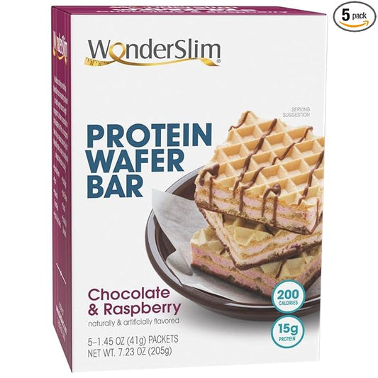WonderSlim Protein Wafer Snack Bar, Raspberry, 200 Calories, 15g Protein, 0mg Cholesterol (5ct)