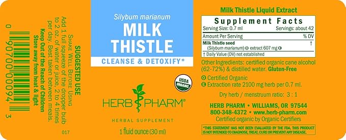 Herb Pharm Milk Thistle Seed Liquid 1 Ounce