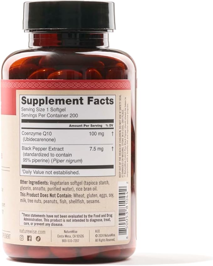 NatureWise CoQ10 100mg Softgels, High Absorption CoQ10 with 200 Softgels[200-Day Softgels[200-Day Supply]