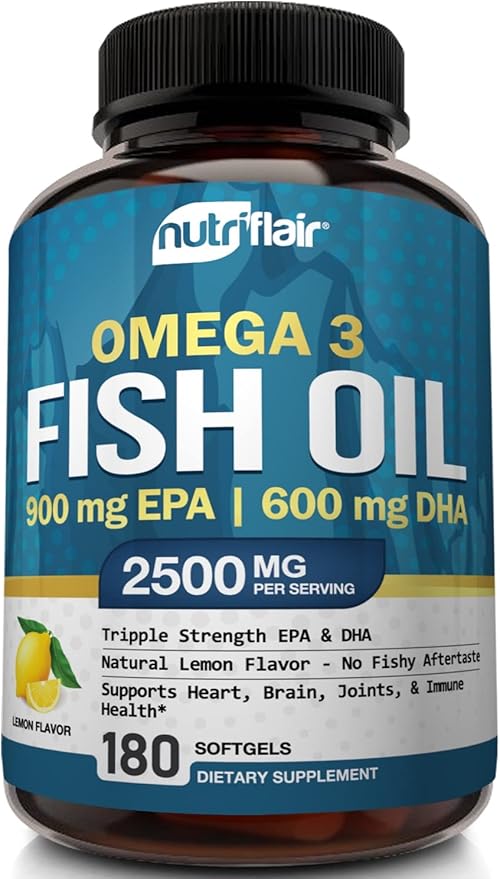 NutriFlair Omega-3 Fish Oil Supplement 2500mg - 900mg EPA 600mg DHA 90 Servings -180 Lemon