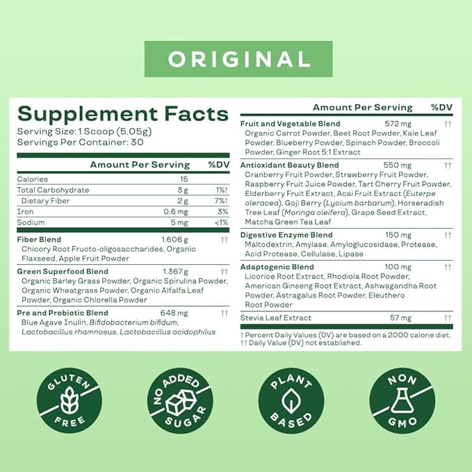 Bloom Nutrition Superfood Greens Powder, Digestive 30 SVG,