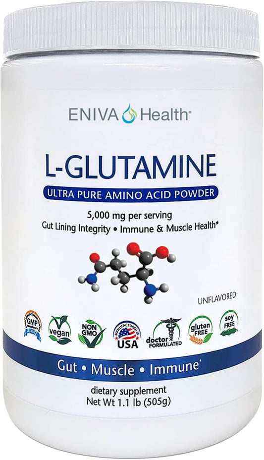 Eniva Health L-Glutamine Pure Powder, Unflavored (101 Servings)