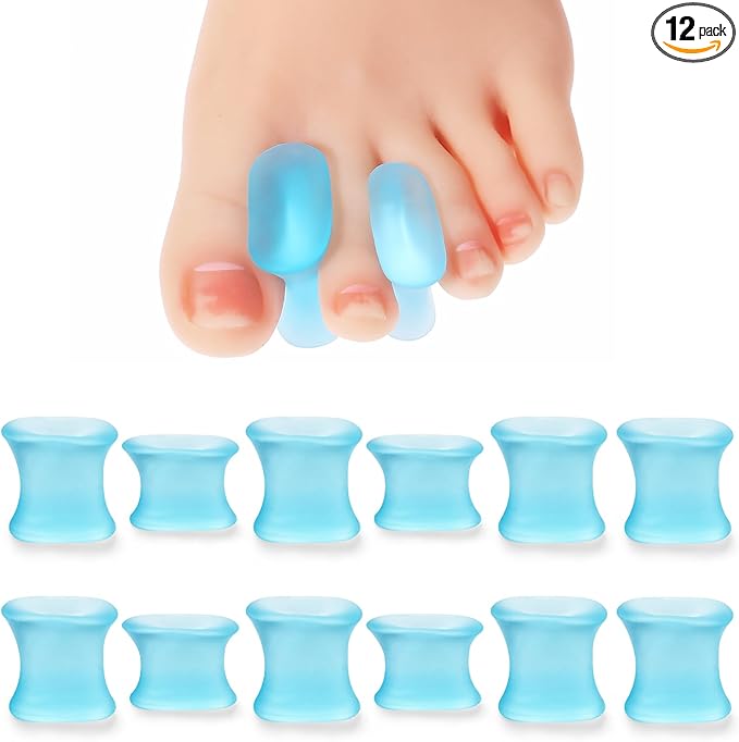 12Pcs Gel Toe Separators Soft Toe (8L+4S) (Blue)