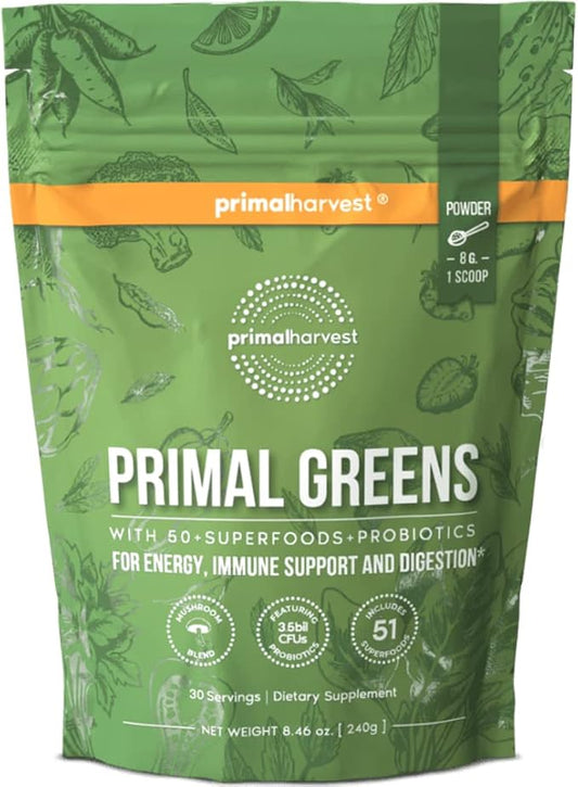 Primal Harvest Super Greens Powder, 30 w/+50 Greens