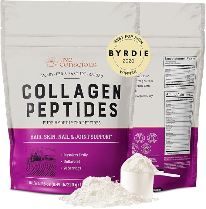 Live Conscious Collagen Powder Hydrolyzed Collagen 20 Servings, 7.8 oz
