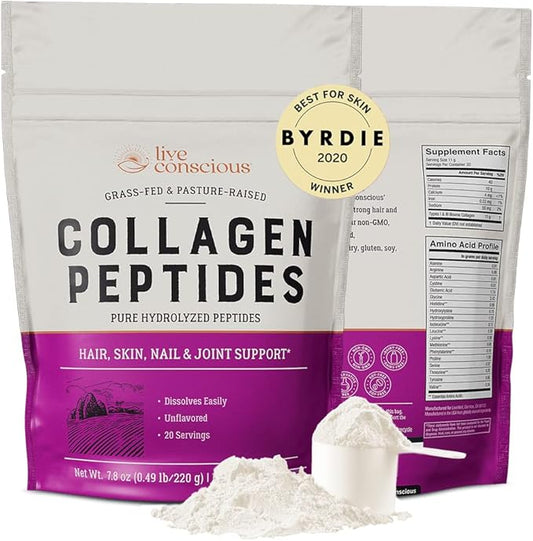 Live Conscious Collagen Powder Hydrolyzed Collagen 20 Servings, 7.8 oz