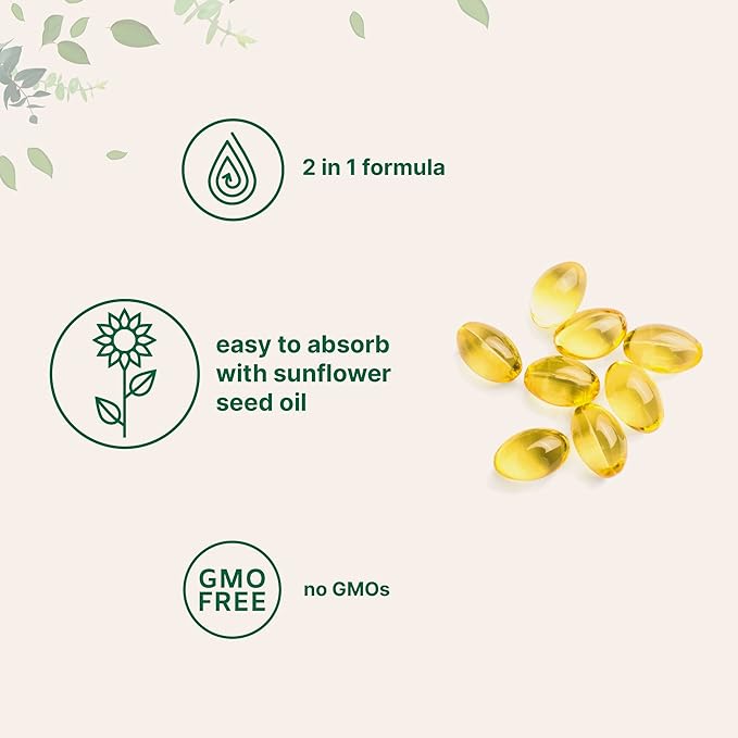 2 Pack Vitamin D3 5000IU Plus K2, 2 2 in 1 Formula, D3 Liquid K2, 300 300 Soft-Gels,