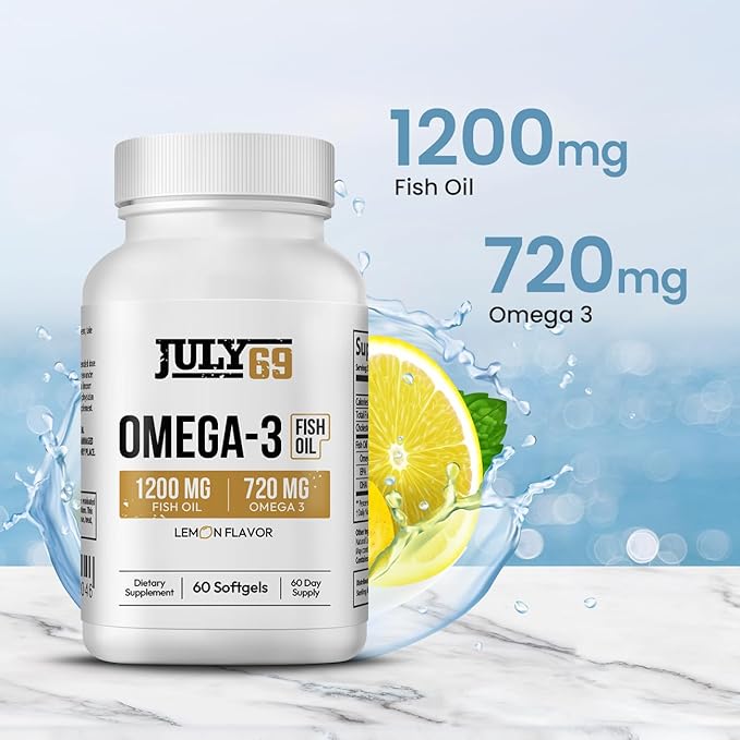 Omega 3 Fish Oil 1200 MG 720 MG 3, Lemon 60 Softgels,