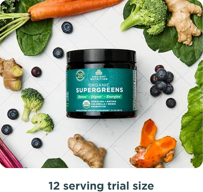 Ancient Nutrition Organic SuperGreens Powder 12 Servings, 3.4oz