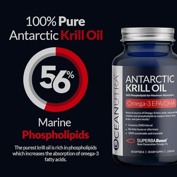 100% Pure Krill Oil 1000MG 60-Day 56% Phospholipids 3 EPA