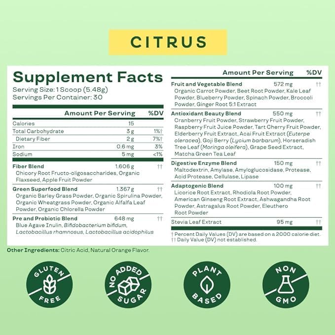 Bloom Nutrition Superfood Greens Powder, Digestive 30 SVG,