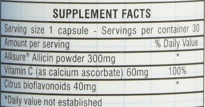 Allicin with Vitamin C and Bioflavonoids 30 Vegetarian