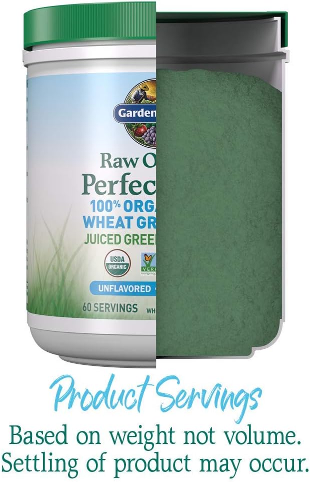 Garden of Life Raw 100% Organic Perfect Food USA Wheat Grass Juice - Green Superfood Powder, 60 Servings - Stevia & Gluten Free, Non-GMO, Vegan, Whole Food Dietary Supplement, 8.46 Oz
