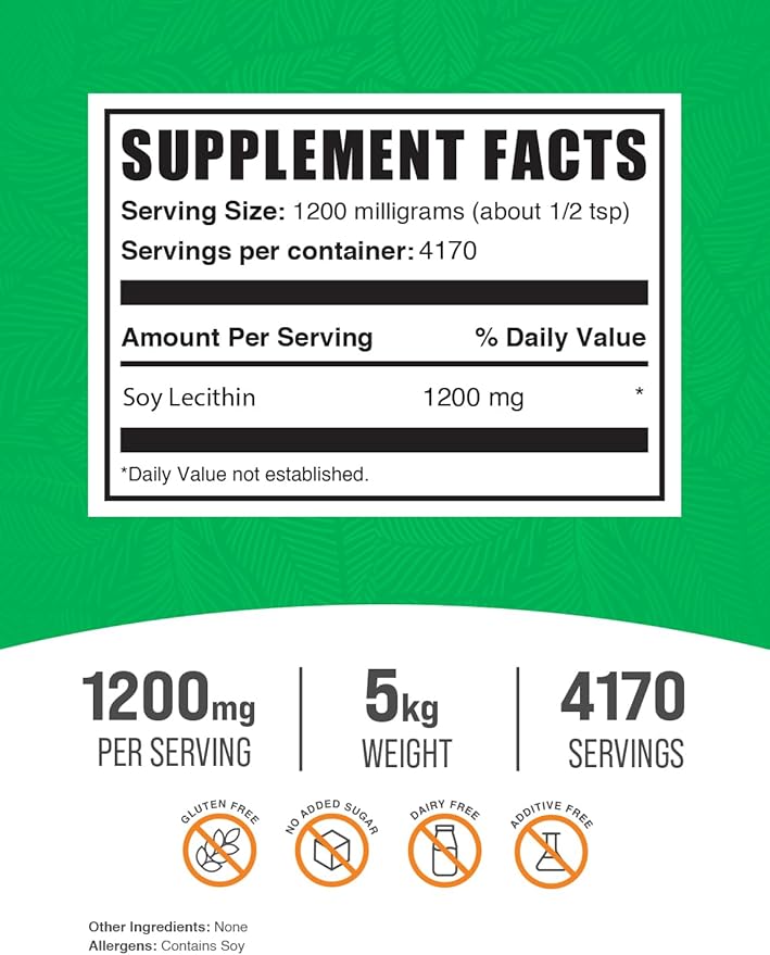 BulkSupplements.com Soy Lecithin Powder 1200mg Powder 1200mg per 5kg (11 (11 lbs) 5)