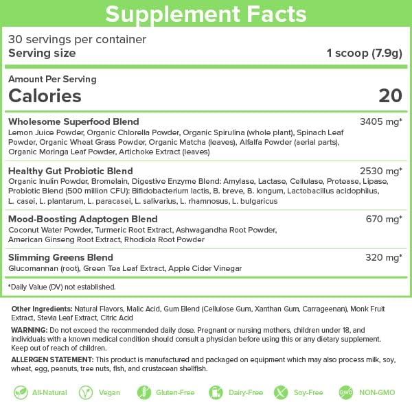 SkinnyFit Skinny Greens, Green Juice Superfood 30 Servings