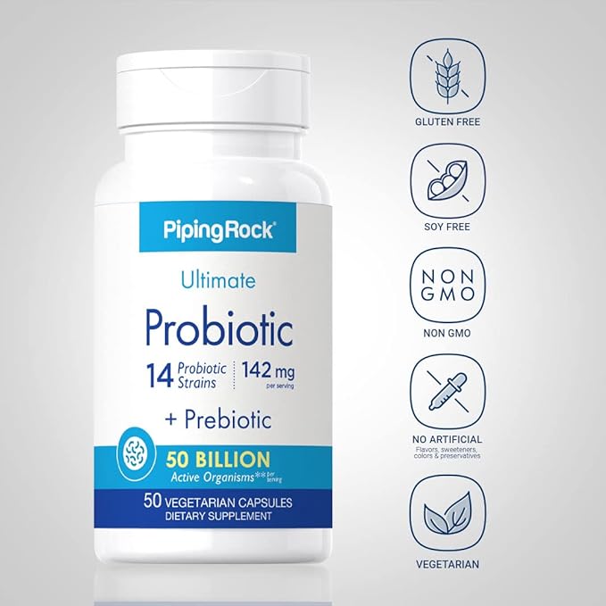 Piping Rock Probiotic Multi Enzyme 50 Capsules 142mg | 14 Strains 50 Billion