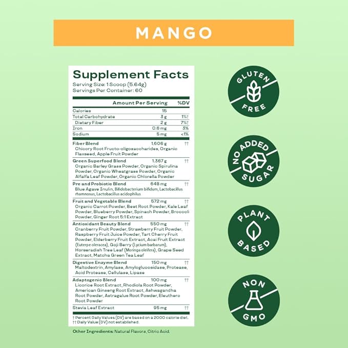 Bloom Nutrition Superfood Greens Powder, Digestive 60 SVG,