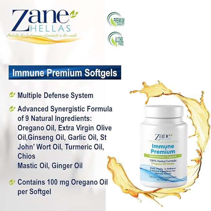 Zane Hellas Immune Premium Softgels. Immune 100% Herbal 120 Softgels. 2