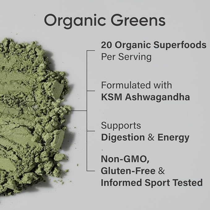 Sports Research® Organic Greens Superfood Powder w/Spirulina & Chlorella, Adaptogens, Enzymes, Probiotics & 8 VIT Bs for Gut & Mood Support* - Vegan, Sugar-Free & Low-Cal Pineapple Coconut 30