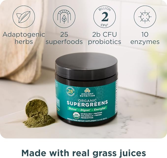 Ancient Nutrition Organic SuperGreens Powder 12 Servings, 3.4oz