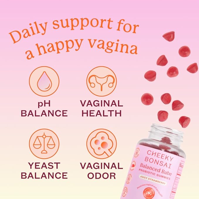 Cheeky Bonsai Balanced Babe Probiotic Gummies for Women, Juicy Strawberry Flavor 60 Count, Probiotic for Women, Urinary Tract Health, Vaginal Health, and pH Balance, 5 Billion CFUs