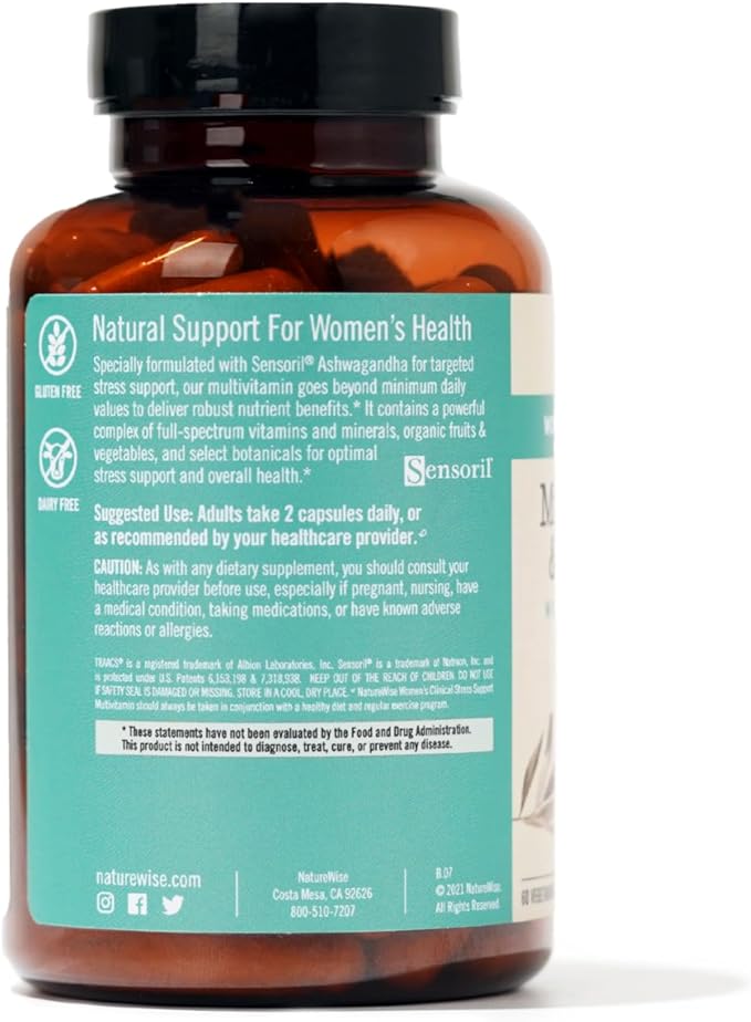 NatureWise Multivitamin for Women + Stress D3 K2 K2 for 60 Capsules[1-Month Capsules[1-Month Supply]