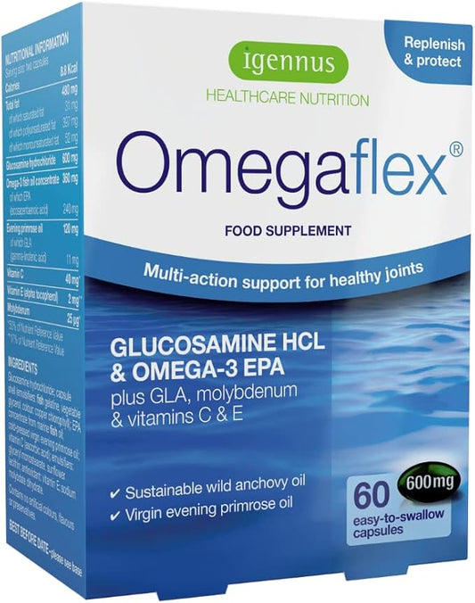 Omegaflex Glucosamine with High Strength Fish Omega-3 & 6, 70% 70% Concentration 60 Softgels