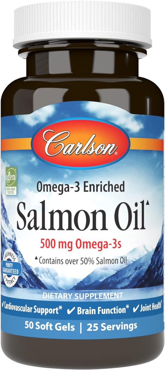 Carlson - Salmon Oil, 500 mg Omega-3s, Norwegian 3 Salmon 50 Softgels